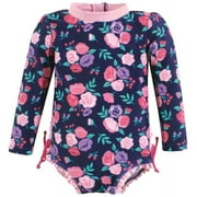 Girls Rashguard Toddler Swimsuit, Navy Bright Pink Floral, 2T
